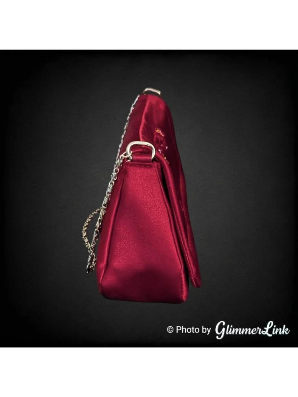 Deep Red Burgundy Embroidered Sequin Evening Clutch Purse